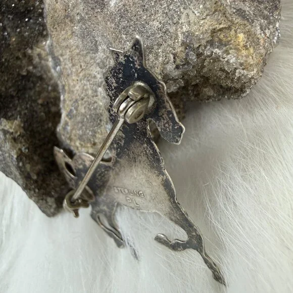 Vintage Sterling Silver Trotting Horse Brooch PL 1.5" X 1.5" - Picture 6 of 7